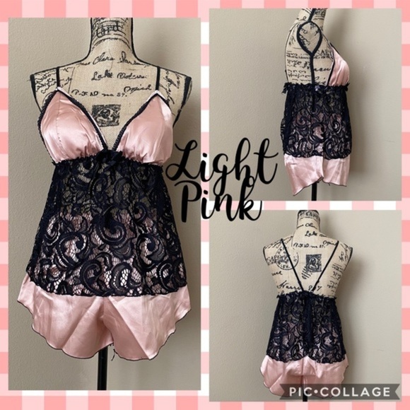 New Satin Silk-Like Lace PJs Set Assorted Color - Picture 4 of 8